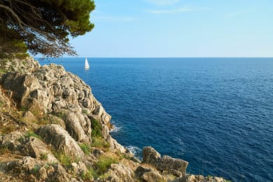 Scenic view of a blue seascape with clean water in sunny weather on Lopud Island, Croatia